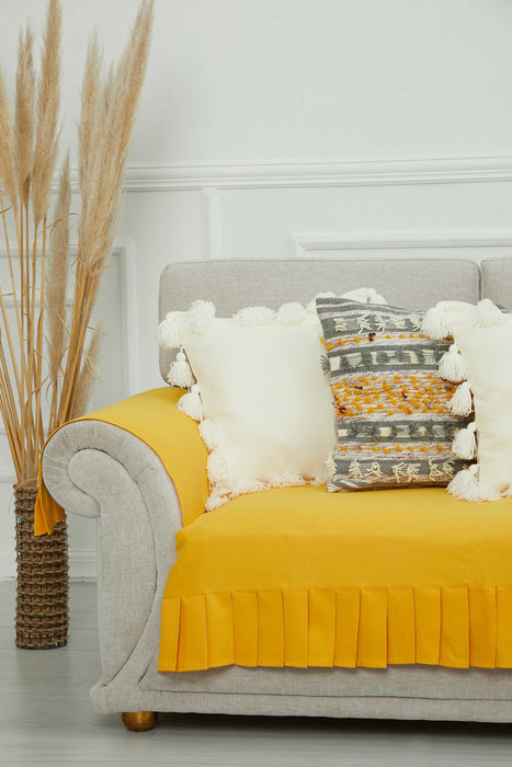 Pleated Reversible Knitted Polyester Decorative Sofa Shawl and Armrest Cover Set Furniture Protector Washable Couch Cover for Family,KTK-4