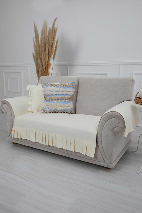 Pleated Reversible Knitted Polyester Decorative Sofa Shawl and Armrest Cover Set Furniture Protector Washable Couch Cover for Family,KTK-4