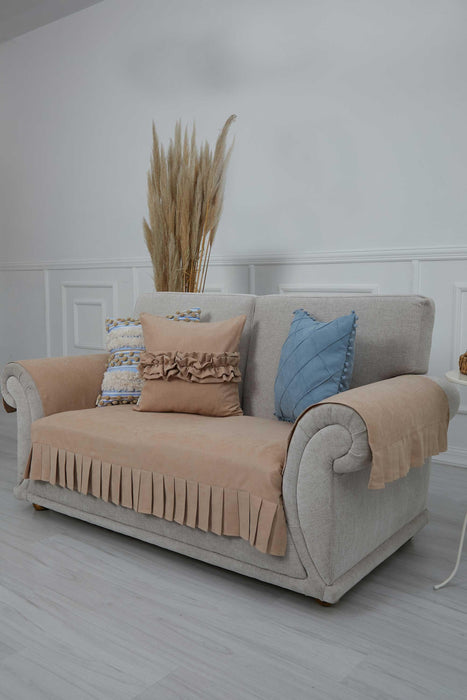 Pleated Reversible Knitted Polyester Decorative Sofa Shawl and Armrest Cover Set Furniture Protector Washable Couch Cover for Family,KTK-4