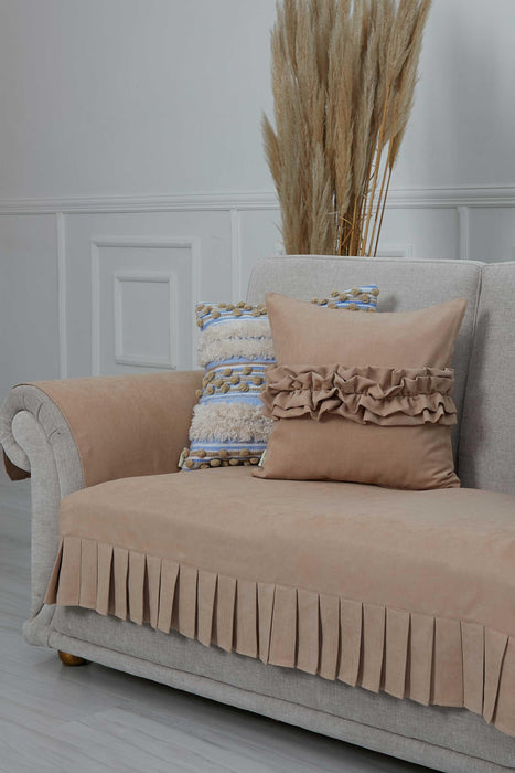 Pleated Reversible Knitted Polyester Decorative Sofa Shawl and Armrest Cover Set Furniture Protector Washable Couch Cover for Family,KTK-4