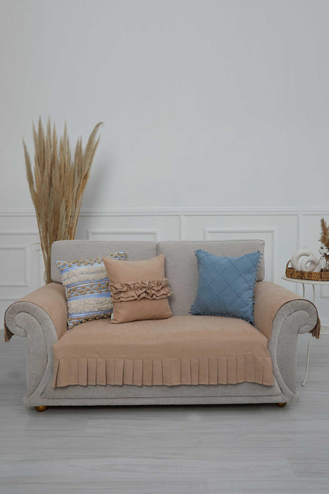 Pleated Reversible Knitted Polyester Decorative Sofa Shawl and Armrest Cover Set Furniture Protector Washable Couch Cover for Family,KTK-4