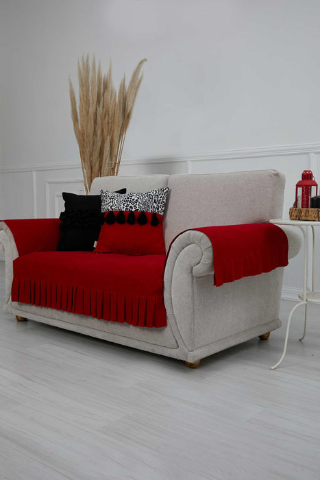 Pleated Reversible Knitted Polyester Decorative Sofa Shawl and Armrest Cover Set Furniture Protector Washable Couch Cover for Family,KTK-4
