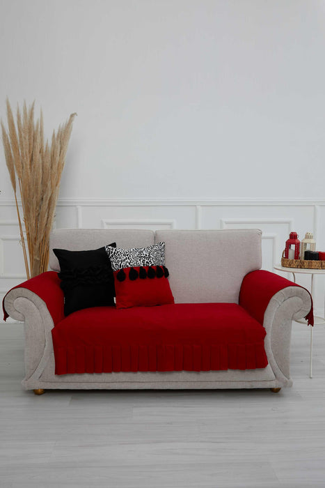 Pleated Reversible Knitted Polyester Decorative Sofa Shawl and Armrest Cover Set Furniture Protector Washable Couch Cover for Family,KTK-4
