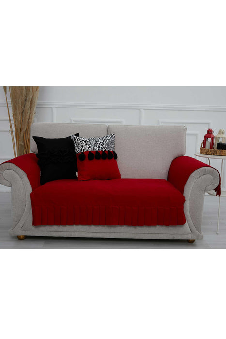 Pleated Reversible Knitted Polyester Decorative Sofa Shawl and Armrest Cover Set Furniture Protector Washable Couch Cover for Family,KTK-4