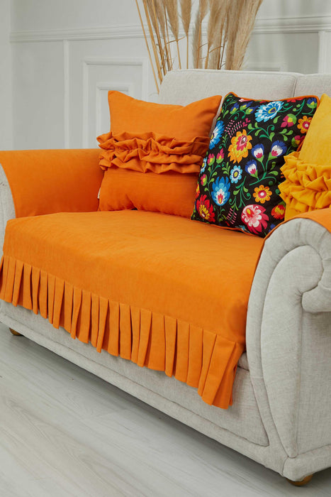 Pleated Reversible Knitted Polyester Decorative Sofa Shawl and Armrest Cover Set Furniture Protector Washable Couch Cover for Family,KTK-4