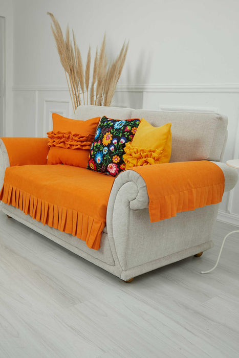 Pleated Reversible Knitted Polyester Decorative Sofa Shawl and Armrest Cover Set Furniture Protector Washable Couch Cover for Family,KTK-4