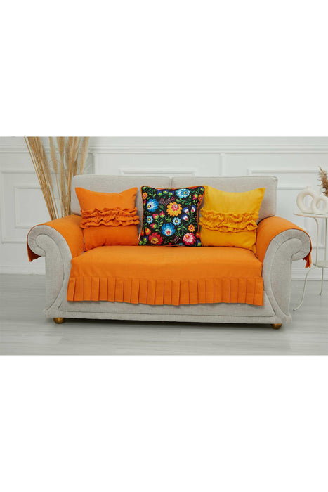 Pleated Reversible Knitted Polyester Decorative Sofa Shawl and Armrest Cover Set Furniture Protector Washable Couch Cover for Family,KTK-4