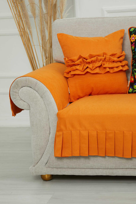 Pleated Reversible Knitted Polyester Decorative Sofa Shawl and Armrest Cover Set Furniture Protector Washable Couch Cover for Family,KTK-4