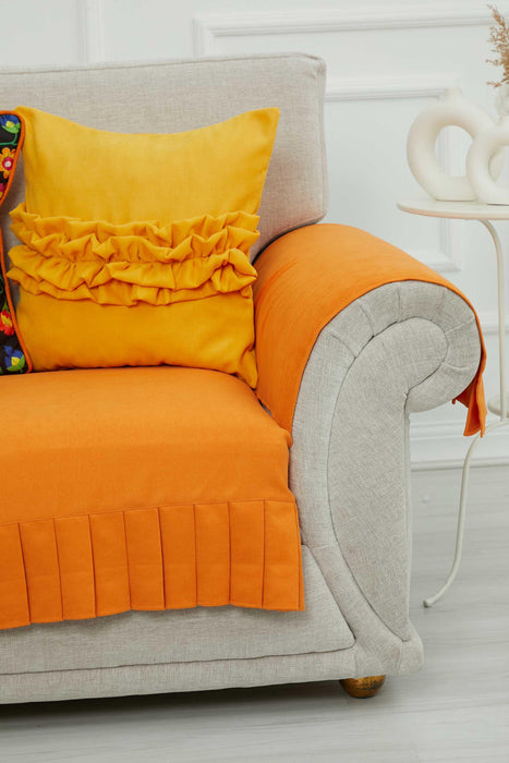 Pleated Reversible Knitted Polyester Decorative Sofa Shawl and Armrest Cover Set Furniture Protector Washable Couch Cover for Family,KTK-4