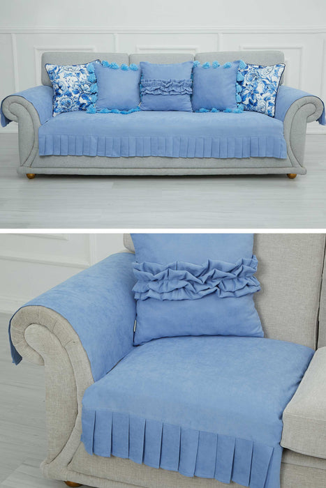 Pleated Reversible Knitted Polyester Decorative Sofa Shawl and Armrest Cover Set Furniture Protector Washable Cover for Family,KTK-6