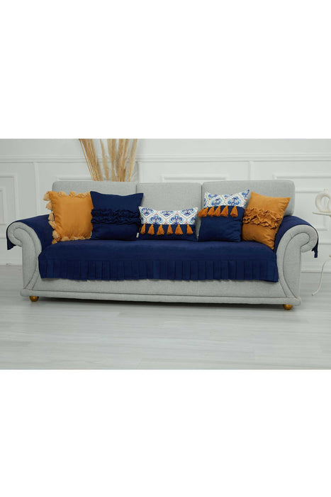 Pleated Reversible Knitted Polyester Decorative Sofa Shawl and Armrest Cover Set Furniture Protector Washable Cover for Family,KTK-6