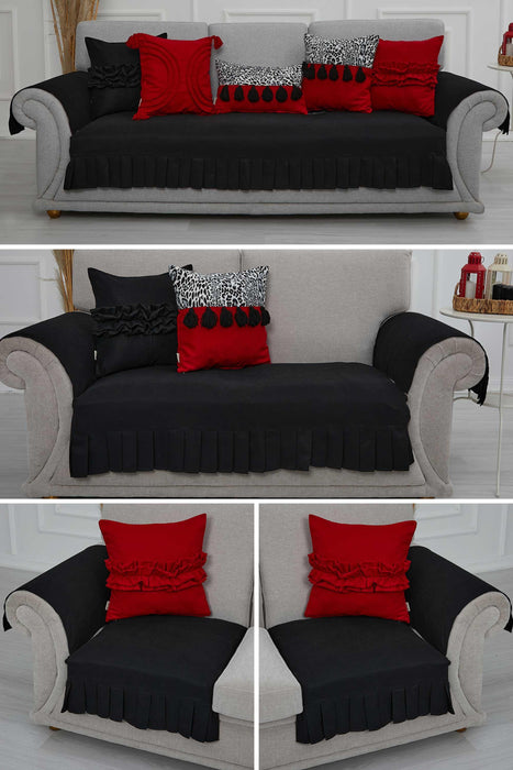 Pleated Reversible Knitted Polyester Decorative Sofa Shawl and Armrest Cover Set Furniture Protector Washable Couch Cover for Family,KTK-9