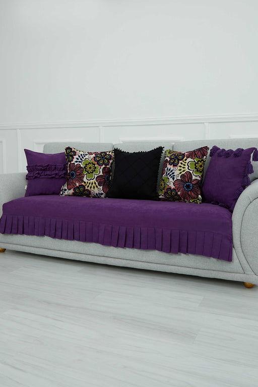 Pleated Reversible Knitted Polyester Decorative Sofa Shawl and Throw Blanket Furniture Protector Washable Couch Cover for Family,KO-29 Purple