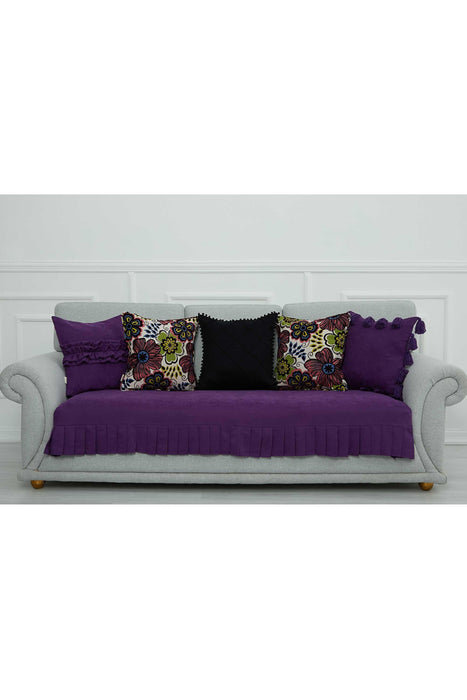 Pleated Reversible Knitted Polyester Decorative Sofa Shawl and Throw Blanket Furniture Protector Washable Couch Cover for Family,KO-29 Purple