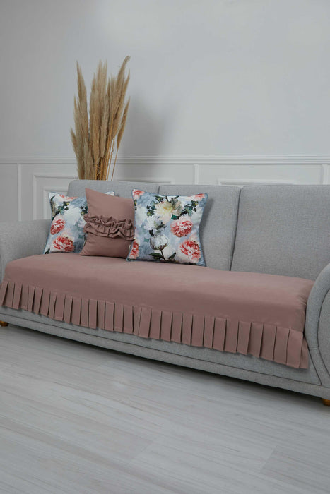 Pleated Reversible Knitted Polyester Decorative Sofa Shawl and Throw Blanket Furniture Protector Washable Couch Cover for Family,KO-29 Powder