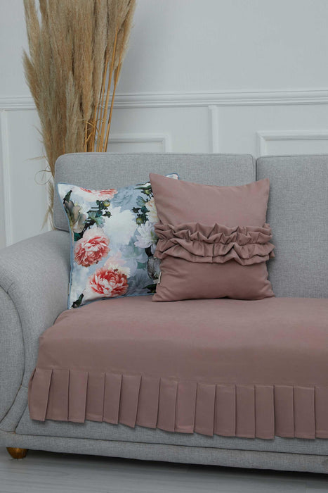 Pleated Reversible Knitted Polyester Decorative Sofa Shawl and Throw Blanket Furniture Protector Washable Couch Cover for Family,KO-29 Powder
