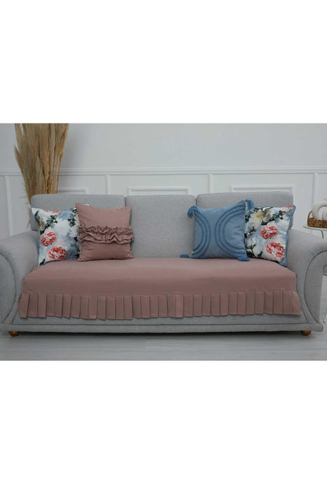 Pleated Reversible Knitted Polyester Decorative Sofa Shawl and Throw Blanket Furniture Protector Washable Couch Cover for Family,KO-29 Powder