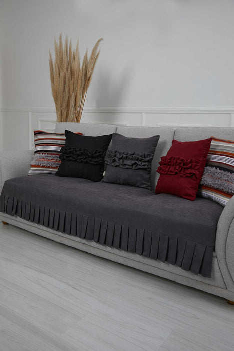 Pleated Reversible Knitted Polyester Decorative Sofa Shawl and Throw Blanket Furniture Protector Washable Couch Cover for Family,KO-29 Grey