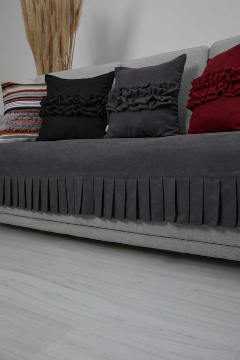 Pleated Reversible Knitted Polyester Decorative Sofa Shawl and Throw Blanket Furniture Protector Washable Couch Cover for Family,KO-29 Grey