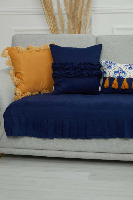 Pleated Reversible Knitted Polyester Decorative Sofa Shawl and Throw Blanket Furniture Protector Washable Couch Cover for Family,KO-29 Blue