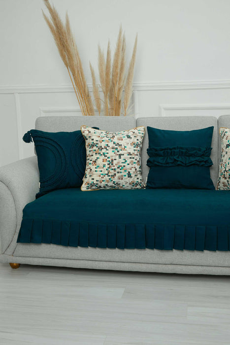 Pleated Reversible Knitted Polyester Decorative Sofa Shawl and Throw Blanket Furniture Protector Washable Couch Cover for Family,KO-29 Petrol Blue