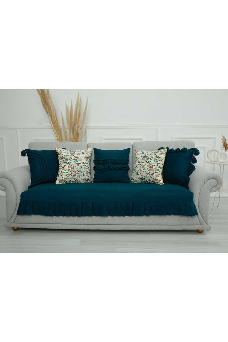 Pleated Reversible Knitted Polyester Decorative Sofa Shawl and Throw Blanket Furniture Protector Washable Couch Cover for Family,KO-29 Petrol Blue