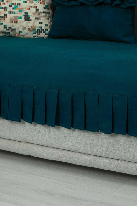 Pleated Reversible Knitted Polyester Decorative Sofa Shawl and Throw Blanket Furniture Protector Washable Couch Cover for Family,KO-29 Petrol Blue