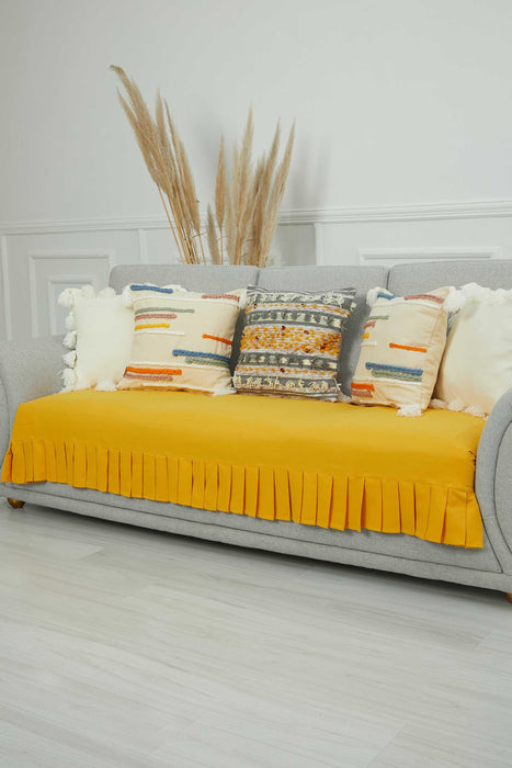 Pleated Reversible Knitted Polyester Decorative Sofa Shawl and Throw Blanket Furniture Protector Washable Couch Cover for Family,KO-29 Yellow