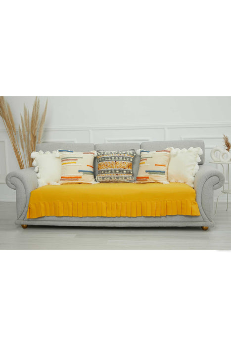 Pleated Reversible Knitted Polyester Decorative Sofa Shawl and Throw Blanket Furniture Protector Washable Couch Cover for Family,KO-29 Yellow