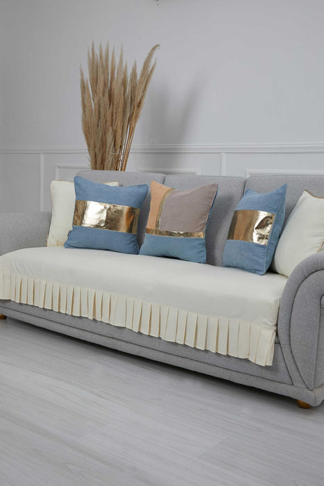 Pleated Reversible Knitted Polyester Decorative Sofa Shawl and Throw Blanket Furniture Protector Washable Couch Cover for Family,KO-29 Ecru