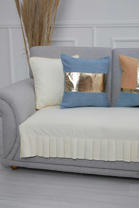 Pleated Reversible Knitted Polyester Decorative Sofa Shawl and Throw Blanket Furniture Protector Washable Couch Cover for Family,KO-29 Ecru