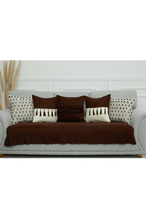 Pleated Reversible Knitted Polyester Decorative Sofa Shawl and Throw Blanket Furniture Protector Washable Couch Cover for Family,KO-29 Brown
