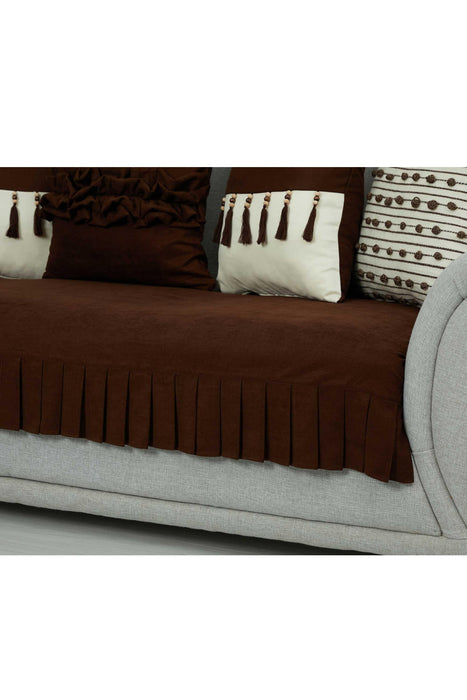 Pleated Reversible Knitted Polyester Decorative Sofa Shawl and Throw Blanket Furniture Protector Washable Couch Cover for Family,KO-29 Brown