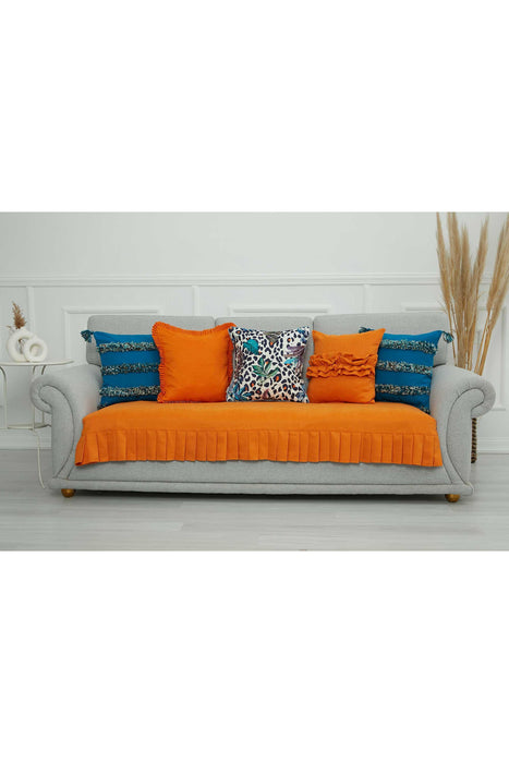 Pleated Reversible Knitted Polyester Decorative Sofa Shawl and Throw Blanket Furniture Protector Washable Couch Cover for Family,KO-29 Orange