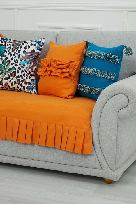 Pleated Reversible Knitted Polyester Decorative Sofa Shawl and Throw Blanket Furniture Protector Washable Couch Cover for Family,KO-29 Orange