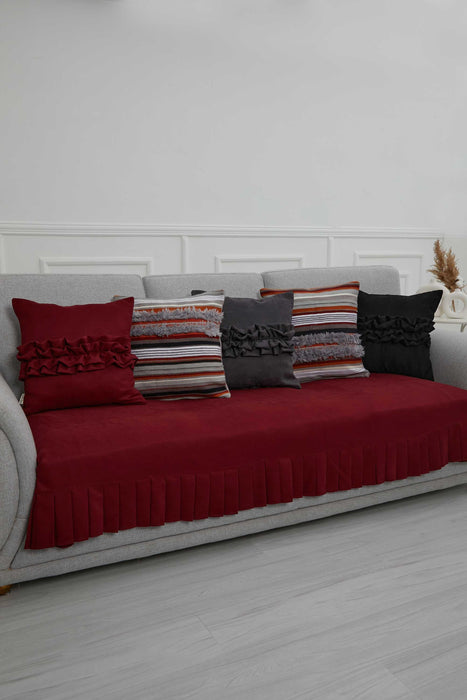 Pleated Reversible Knitted Polyester Decorative Sofa Shawl and Throw Blanket Furniture Protector Washable Couch Cover for Family,KO-29 Maroon