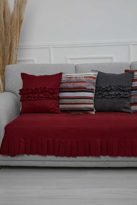 Pleated Reversible Knitted Polyester Decorative Sofa Shawl and Throw Blanket Furniture Protector Washable Couch Cover for Family,KO-29 Maroon