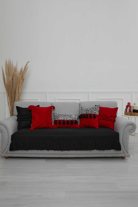 Pleated Reversible Knitted Polyester Decorative Sofa Shawl and Throw Blanket Furniture Protector Washable Couch Cover for Family,KO-29 Black