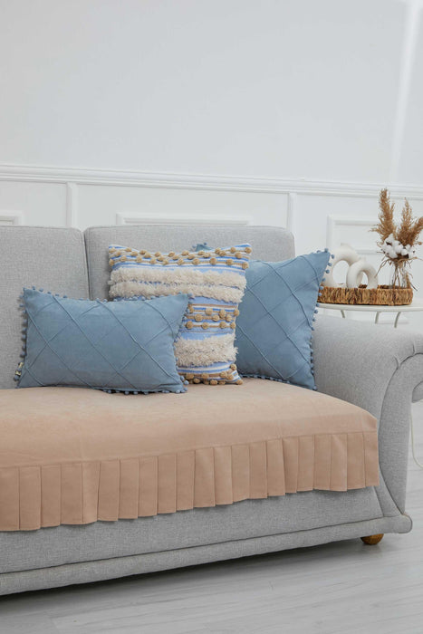 Pleated Reversible Knitted Polyester Decorative Sofa Shawl and Throw Blanket Furniture Protector Washable Couch Cover for Family,KO-29 Mink