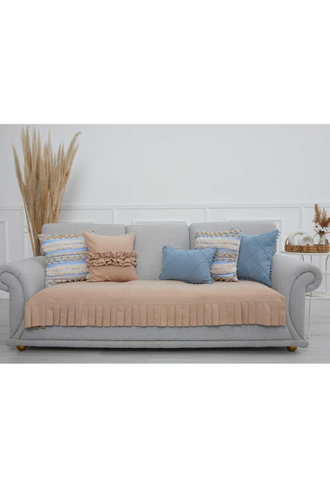 Pleated Reversible Knitted Polyester Decorative Sofa Shawl and Throw Blanket Furniture Protector Washable Couch Cover for Family,KO-29 Mink