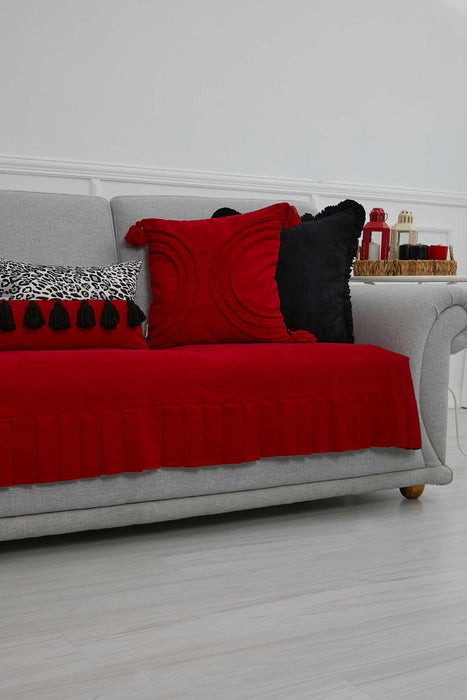 Pleated Reversible Knitted Polyester Decorative Sofa Shawl and Throw Blanket Furniture Protector Washable Couch Cover for Family,KO-29 Red