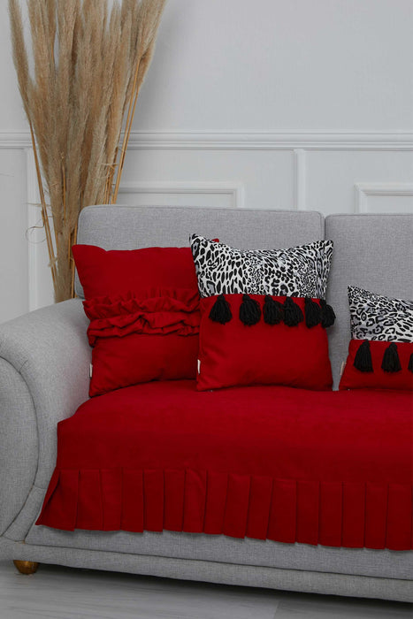 Pleated Reversible Knitted Polyester Decorative Sofa Shawl and Throw Blanket Furniture Protector Washable Couch Cover for Family,KO-29 Red