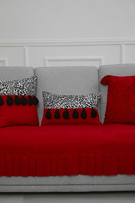 Pleated Reversible Knitted Polyester Decorative Sofa Shawl and Throw Blanket Furniture Protector Washable Couch Cover for Family,KO-29 Red