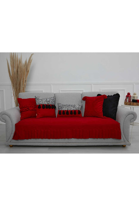 Pleated Reversible Knitted Polyester Decorative Sofa Shawl and Throw Blanket Furniture Protector Washable Couch Cover for Family,KO-29 Red