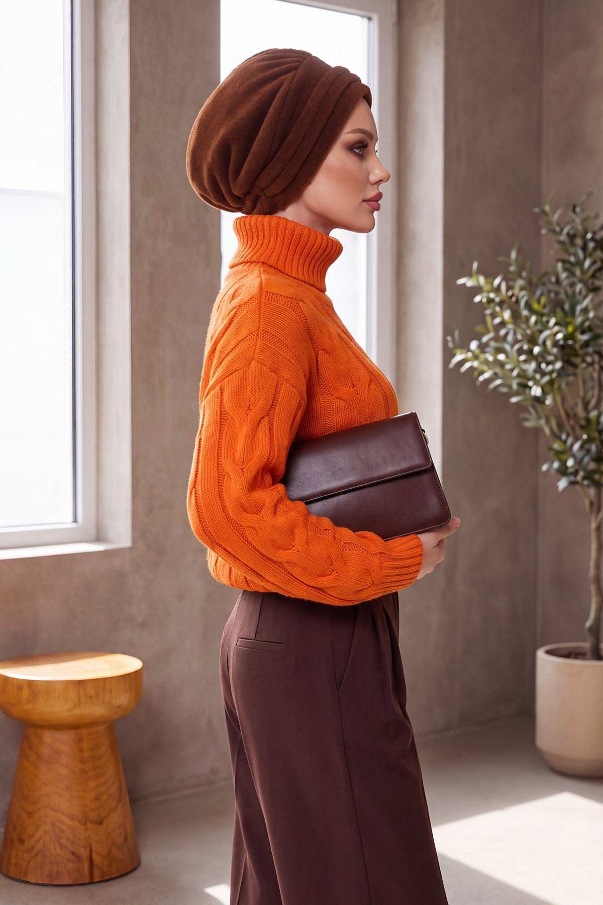 Pleated Winter Felted Wool Turban Hat for Women, Modest-Friendly, Warm & Elegant Winter Turban Bonnet,B-98DK