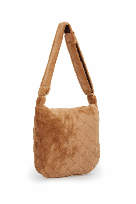 Plush and Zippered Shoulder Bag with Diamond Patterned Design, Large Casual Plush Women Shoulder Bag, Comfortable Casual Women Bag,C-41