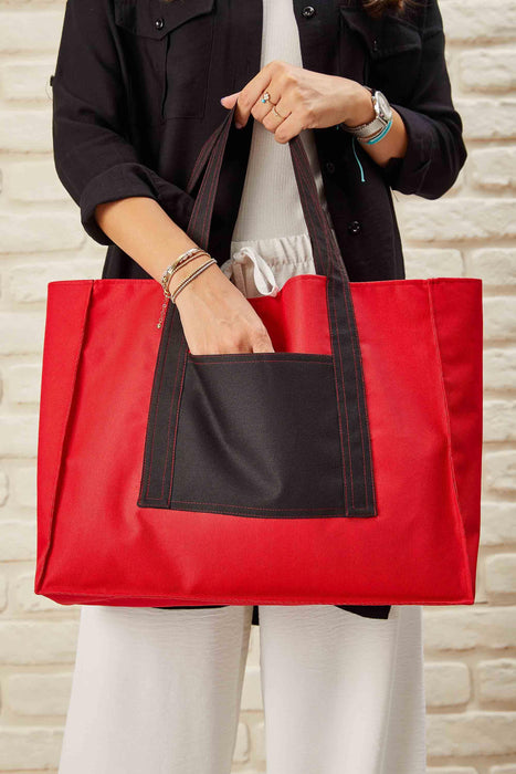 Polyamide Canvas Hand Shoulder Daily Tote Bag with Front Pocket Shopping Bag,C-11