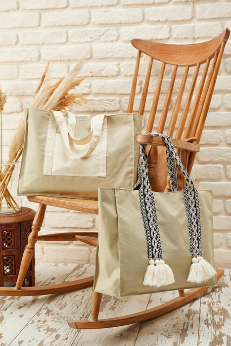 Polyamide Canvas Hand Shoulder Daily Tote Bag with Front Pocket Shopping Bag,C-11