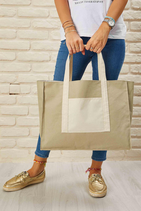 Polyamide Canvas Hand Shoulder Daily Tote Bag with Front Pocket Shopping Bag,C-11