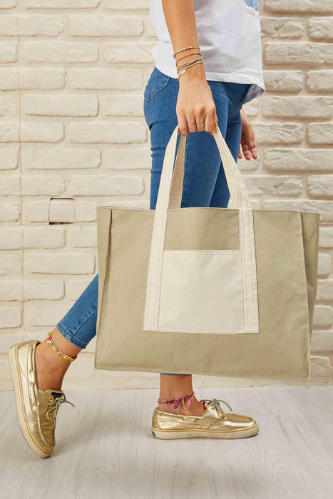 Polyamide Canvas Hand Shoulder Daily Tote Bag with Front Pocket Shopping Bag,C-11